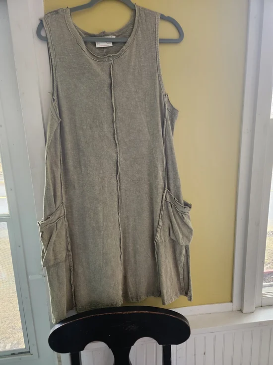 Paper Lace Sleeveless Green Casual Pocket Dress Artsy size Large - Picture 1 of 8